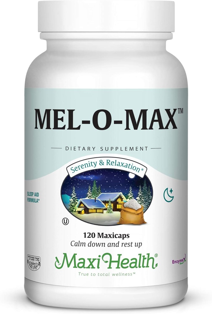 Maxi Health Mel-O-Max - Melatonin - med Valerian Root - søvnhjelp - 120 kapsler - Kosher
