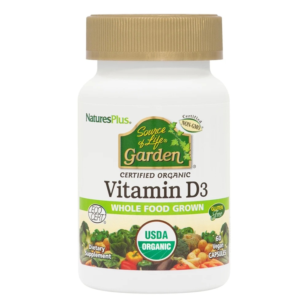 NaturesPlus Kilde til Livshage Vitamin D3-60 Vegankapsler, Pakke med 3 - Immunsystem Støtte - sertifisert organisk, ikke-GMO, Glutenfri - 90 Total Services