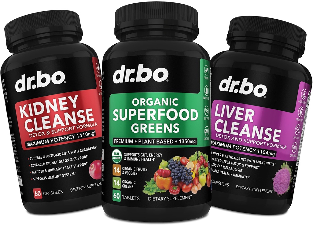 Organic Superfood Grønn og frukt kosttilskudd - Liver Nyre Rense Detox Support Supplement - Grønn Veggie pulver blanding Grønnsaker og hjelp Reparere Nyre, Blader Control & Urin Tract Helse