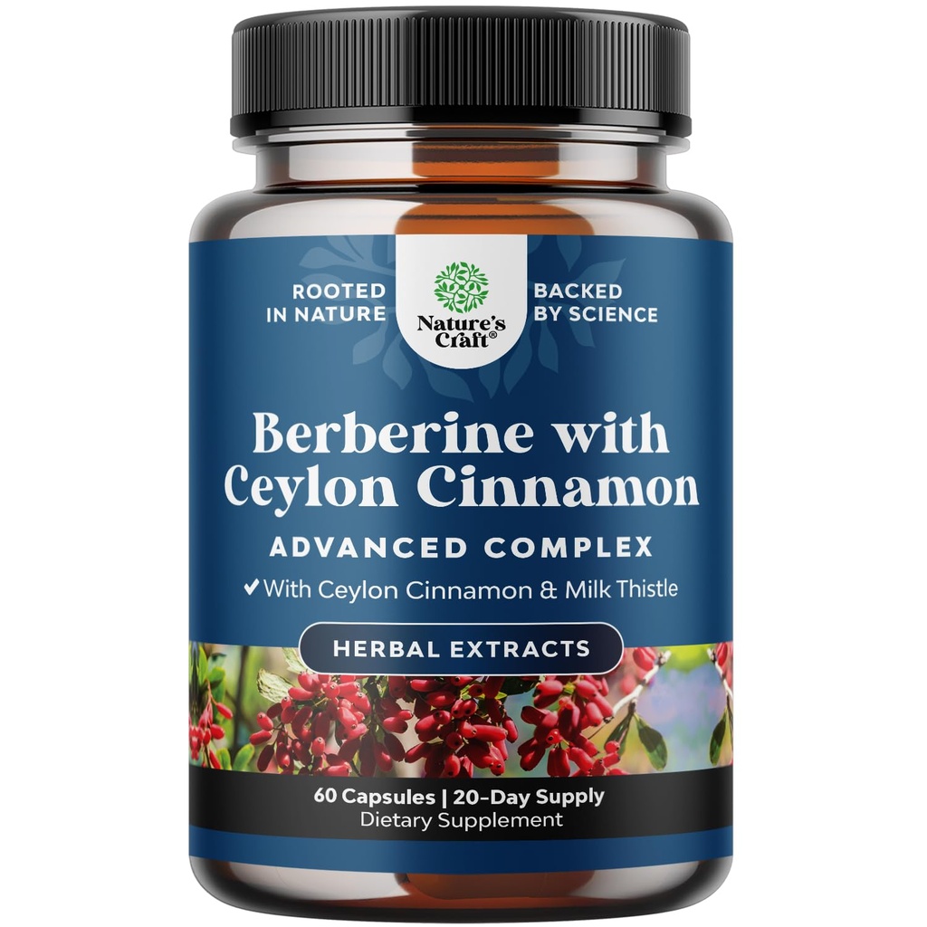 Balansering Berberine Plus 1200 mg Per Serving Complex - Antioksidant Berberine med Ceylon Cinnamon Capsules Plus Silymarin Melk Thistle ekstrakt - Aktiv PK for hjerte helse og sukker støtte 60 kapsler
