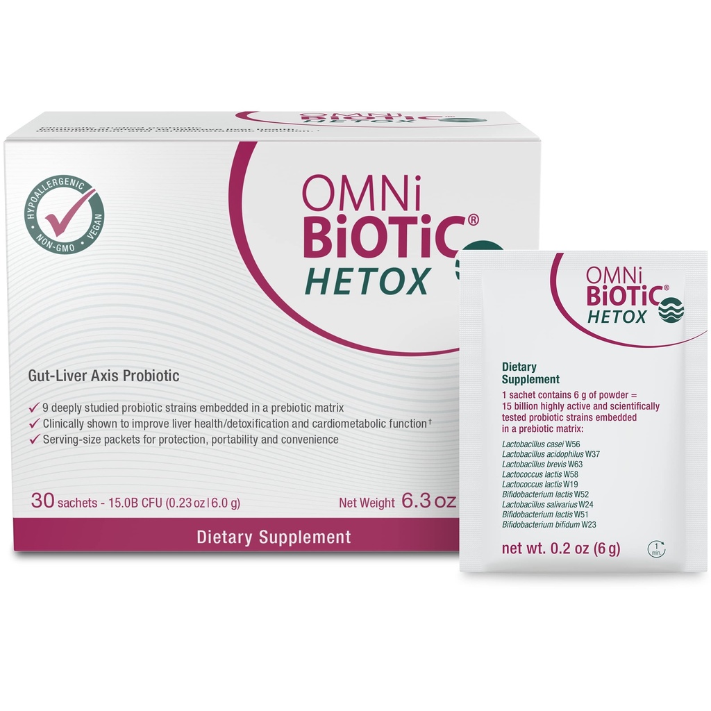 Omni BiOTiC HETOX Probiotic Liver Detox - Bifidobacterium & Lactobacillus Probiotic Supplement - Hypoallergenic Gut-Liver Support - Ikke-GMO Detox Cleanse for menn og kvinner