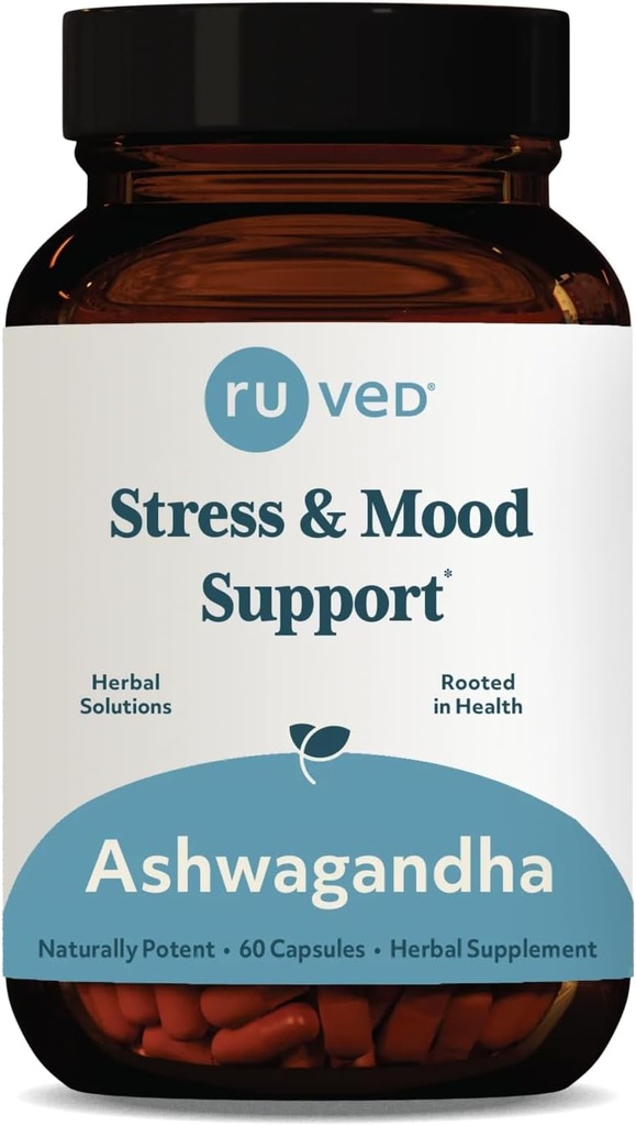 ruved Ashwagandha Kapsler - Økologisk Ashwagandha Root Extract Supplement for menn og kvinner, 500mg Per Pill for Adrenal helse og generelle helse - 60 vegetariske kapler (1 greve)