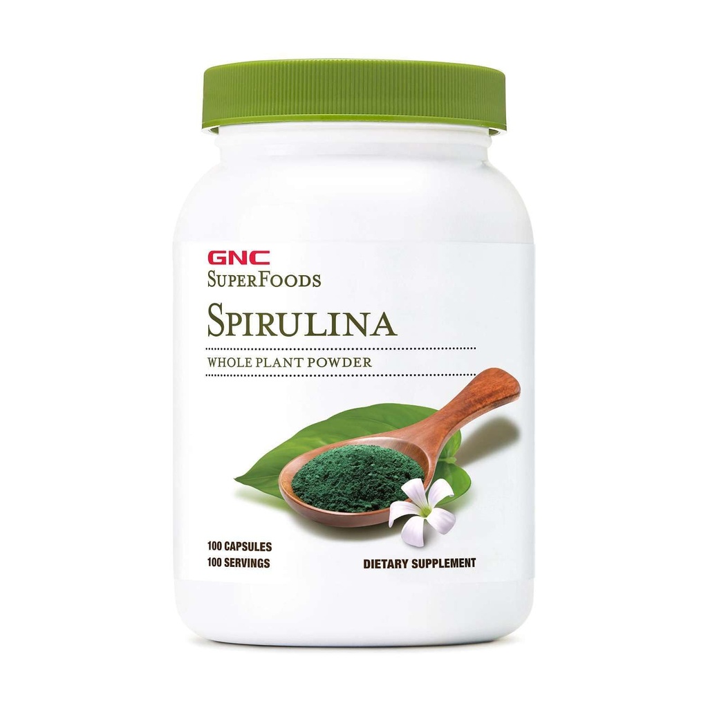 GNC SuperFoods Spirulina Hele Plantepulverkapsler, 100 Kapsler, 100 Serveringer