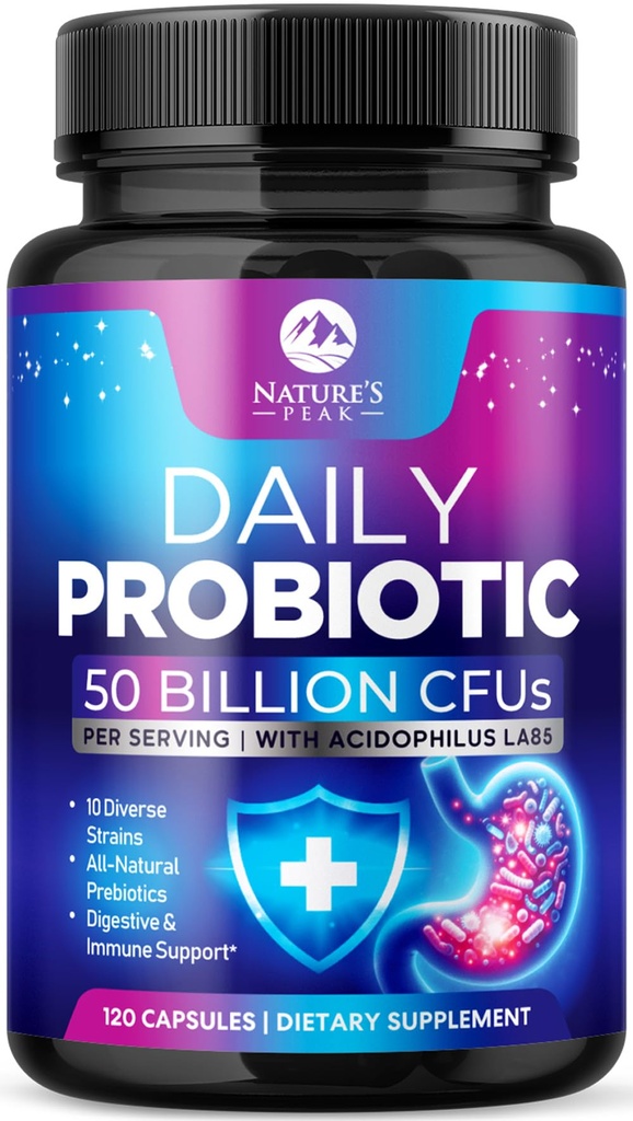 Probiotika 60 milliarder CFU - 10 Strains + Digestive Enzymer & Prebiotika - Beste probiotika for kvinner og menn, støtter immunforsvar, Gut Helse, Avslappende dyspepsi, Diarrea, Gas & Bleating - 120 Kapsler