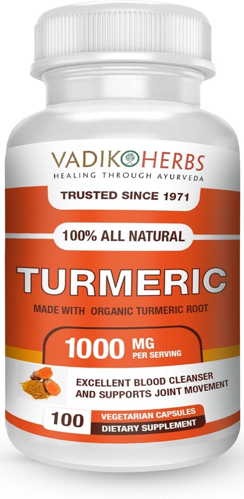 Vadik Urter Organic Turmeric Curcumin 1000 mg | (100 vegacaps) | Laget i USA | Stolt siden 1971