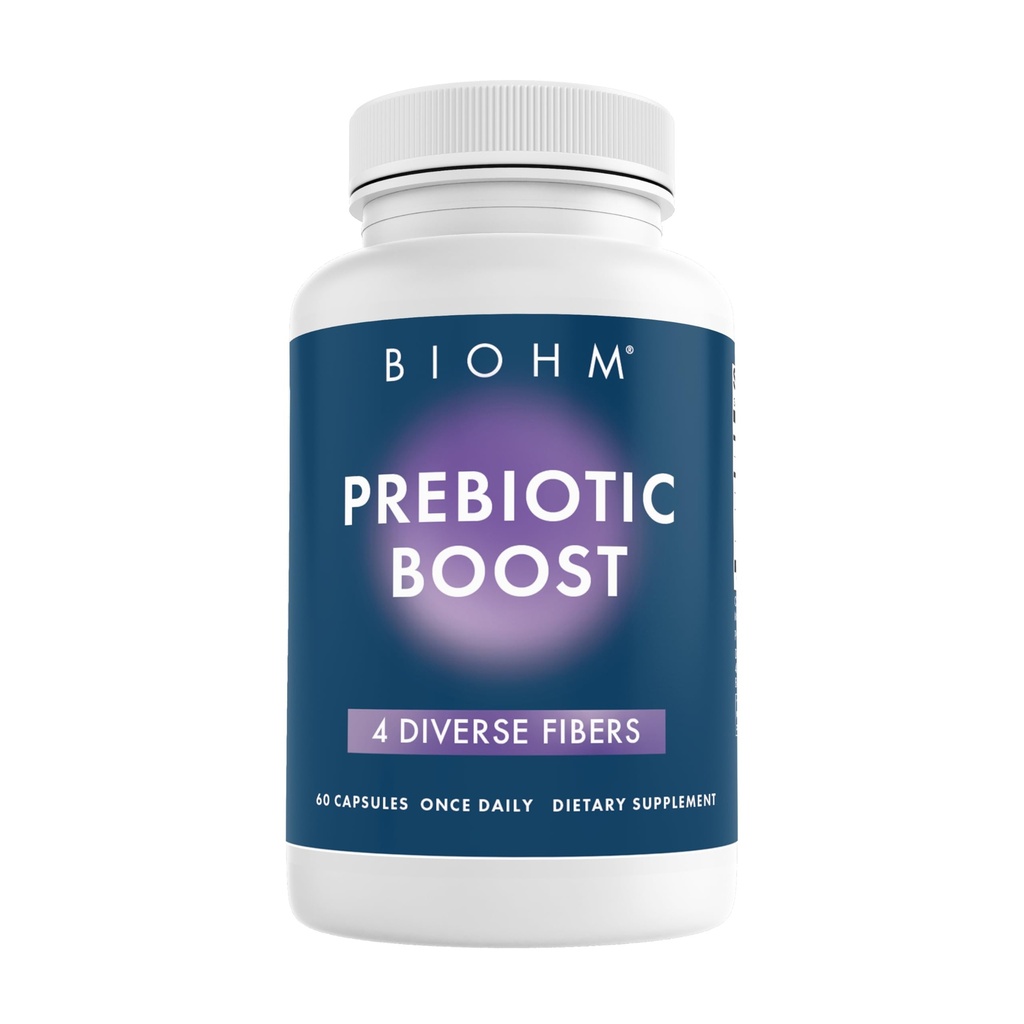 BIOHM Prebiotic Fiber Supplement (60 kapsler) 4 Diverse diettfiber å støtte probiotiske miljø, bidrar til å forbedre Gut helse og immunsystem, inneholder Inulin & Apple Pectin pulver