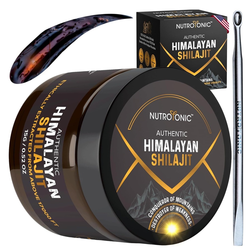 NutroTonic® Autentisk Himalayan SHILAJIT® | 60 dager soltørket organisk mest Potent Premium Resin | Lab testet for sikkerhet | Naturlig kilde til Fulvsyre +86% & Humic Acid +10%