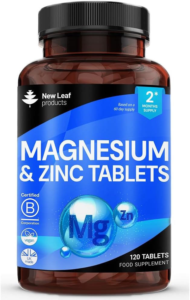Magnesium Supplement 500mg Magnesium og sink Supplement - høy absorbens Magnesiumoksid & sink - Muskelbein og sunn immunfunksjon - Vegan, ikke-GMO, Glutenfri - 120 enkle å svelge tabletter