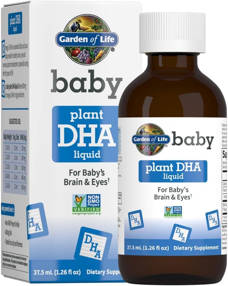 Livshage Baby DHA Drops, 600mg Omega 3 DHA Vegansk for babyens hjerne og øyne fra vegetarvennlig plantebaserte kilder (ingen fiskeolje) for babyer og tilhengere, 37,5 ml (1,26 fl oz) flytende