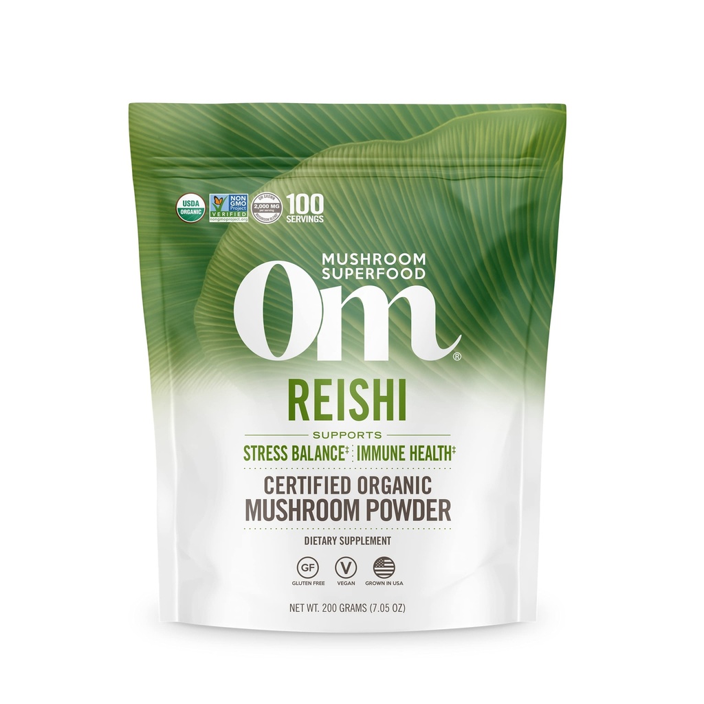 Om Moshroom Superfood Reishi Organic Mushroom pulver, 100 serveringer, organisk adapter pulver for stress relief og immun helse