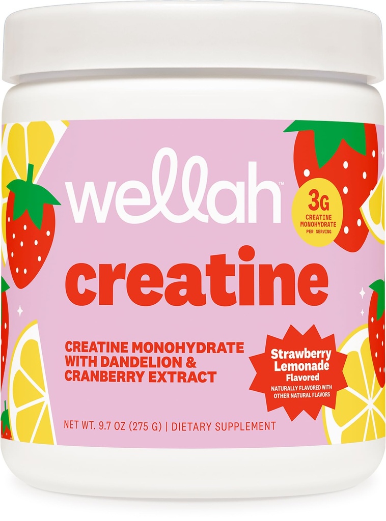 Wellah kreatin for kvinner - Kreatin Monohydrat med Dandelion & Cranberry Extract (50 Serveringer, Strawberry Lemonade)