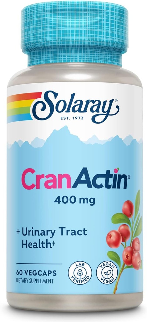 SOLARAY CranActin Cranberry Extract 400 mg - Cranberry Supplements for kvinner og menn - Blader og urinveistrakt Health Support med vitamin C - Vegan, 60-dagers garanti (60 CT)