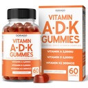 ADK Gummies Vitamin D3 K2 (60 Sukkerfrie Gummies) Vitamin D3 K2 10000iu/ 5000iu - Supplement med D & K - 10 Vegan Supplement - Delicious Raspberry Flavor - Ikke GMO & USA laget - 60 Antall