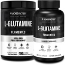 Jacked Factory L-Glutamin pulver 100 serveringer og L-Glutamin kapsler 500 mg (240 kapsler) for post trening muskel gjenoppretting, immunitet, Digestiv helse