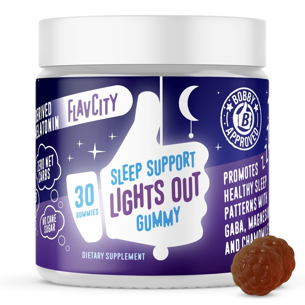 FlavCity Melatonin Sleep Gummies for voksne, lys ut Gummy - Chewable Sleep Support Supplement med plantebasert GABA, Magnesium & Kamille for dyp og hvilelig sengetid, 30-dagers forsyning