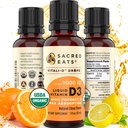 Økologisk flytende D-vitamin faller for barn og voksne, sukkerfri. Lett å bruke 1000 IU/Drop i Coconut MCT olje. Varer måneder, Best for høye doser. Max Absorpsjon VIT D3 Supplement. Flott smak (Citrus)