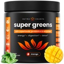 NutraChamps Super Greens Powder Premium Superfood ® 20+ Organisk Grønn Veggie Hele matvarer ® Hvete Gras, Spirulina, Klorella ® Antioksidant, Digestive Enzyme & Probiotiske blandinger (9,0 OZ, Mango)