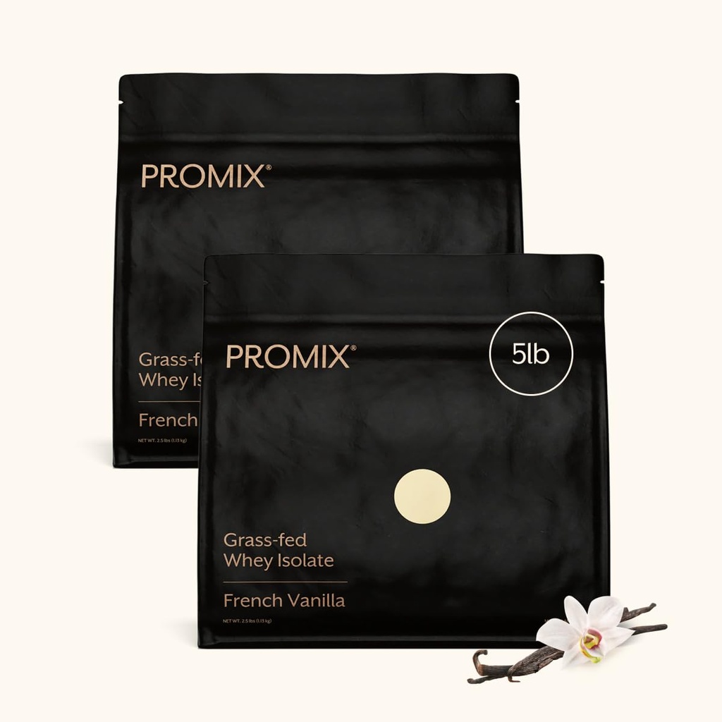 PrMedium Nutrition Whey Protein Isolere pulver - Grass-Fed - Post Trening Fitness & Ernæring Shakes, Smoothies, Baking & Matlaging Oppskrifter - Glutenfri & Keto-Friendly - Vanilla - 5 pund (Pack of 2)