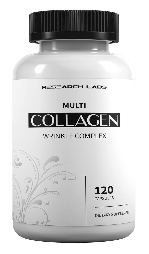 Research Labs Promo 120 Collagen piller - 6000 mg. Grass Fed Anti-Aging Support for hud, ledd, Tengons, bein, hår og negler. Paleo Vennlig. Collage Peptides pulver Supplement