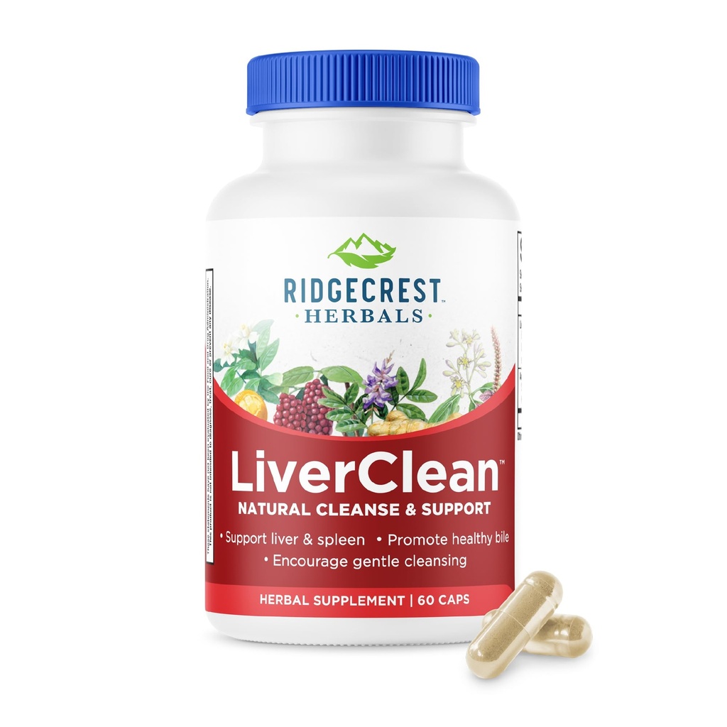 Ridgecrest Herbals LiverClean, Herbal Liver Support Supplement, velsignet Thistle, Dandelion, Detox, Cleanse Support, Sunn Bile (60 Caps, 30 Serv)