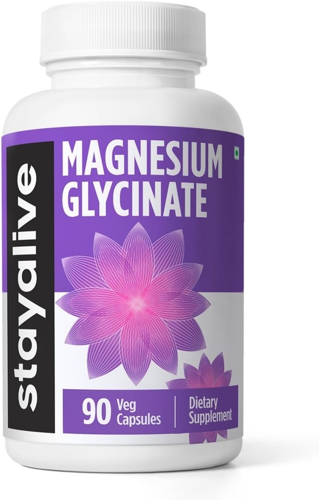 STAY ALIVE Chelated Magnesium Glycinate 500 mg, høy absorpsjon, 90 kapsler, 100% ren glykinat pulver, ekstra styrke magnesium Supplement for kvinner og menn, ikke-GMO & Glutenfri piller