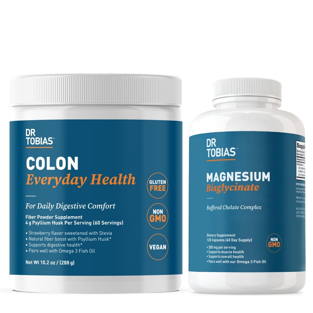 Dr. Tobias Colon Hver dag Helse & Magnesium Bisglycinat - Digestiv komfort og støtte for muskel- og beinhelse, vegansk, ikke-GMO