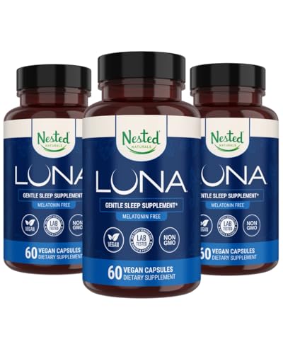Innebygget Naturals Luna Melatonin Gratis, Ikke-Habit Forming Herbal Sleep Supplement w / Kamille, Valerian, L-Theanine, 180 Vegan Kapsler (60 Kapsler per flaske)