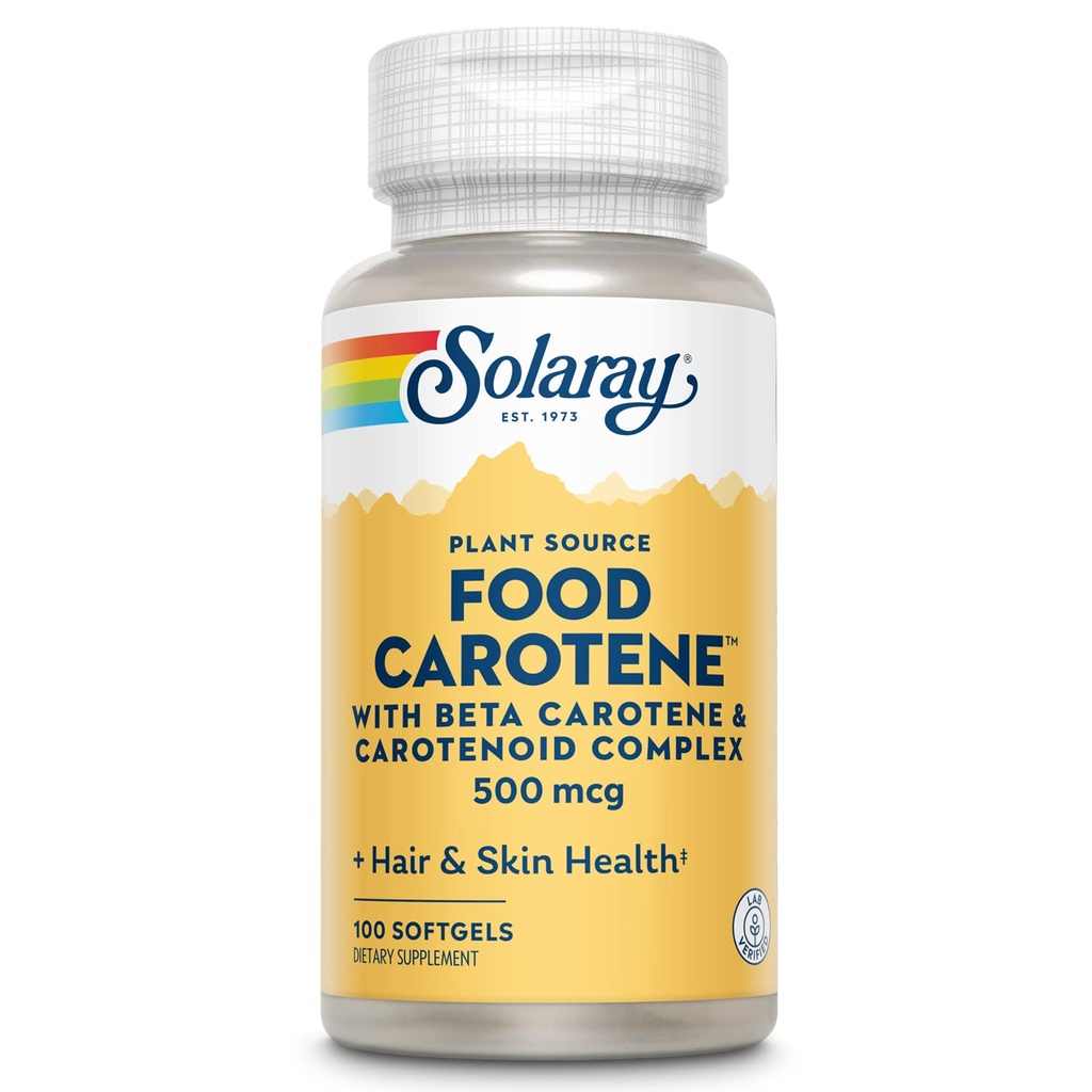 SOLARAY Food Caroten, Vitamin A 10000 IE | Sunn hud, øyne, antioksidant og immun støtte (100 CT)