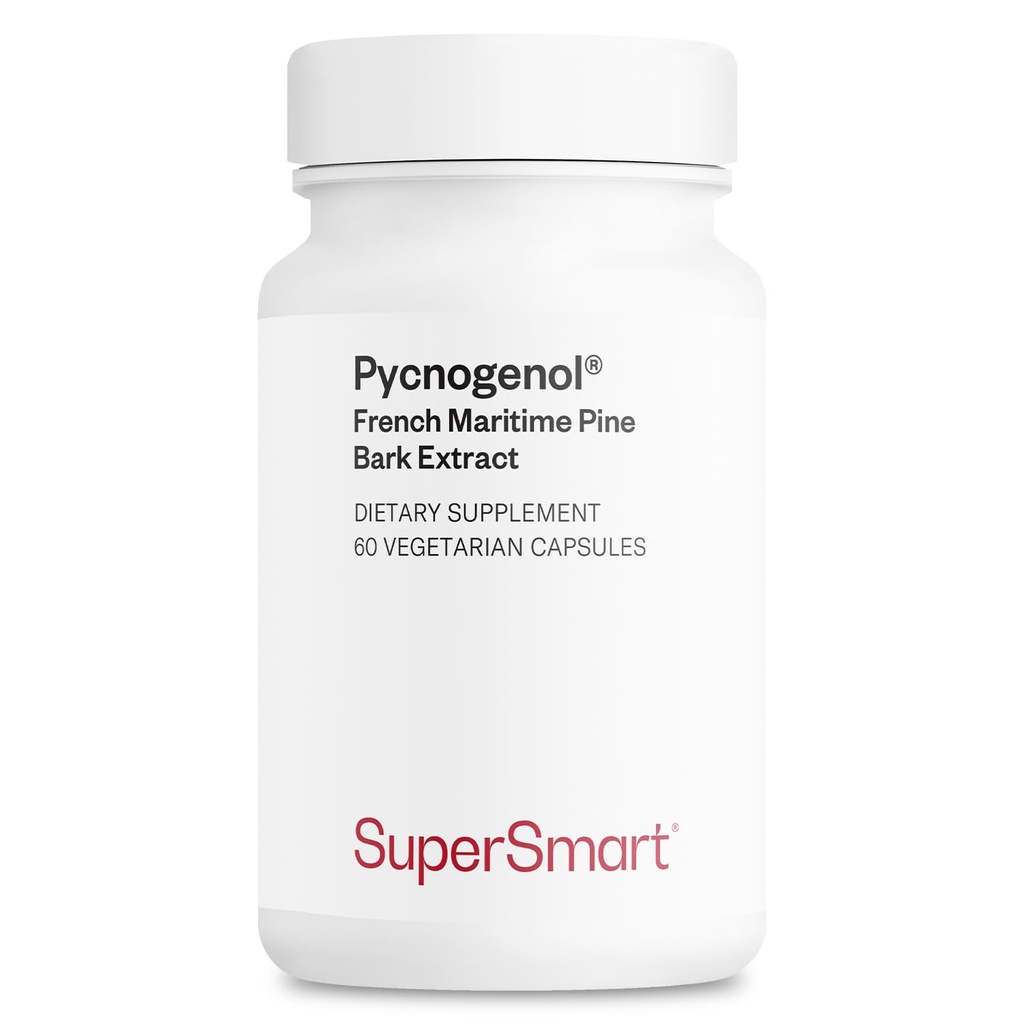 Supersmart - Pycnogenol 200mg per dag (Patted & svært biotilgjengelig) - Fransk Maritime Pine Bark ekstrakt | Ikke-GMO & Glutenfri - 60 Vegetariske kapsler