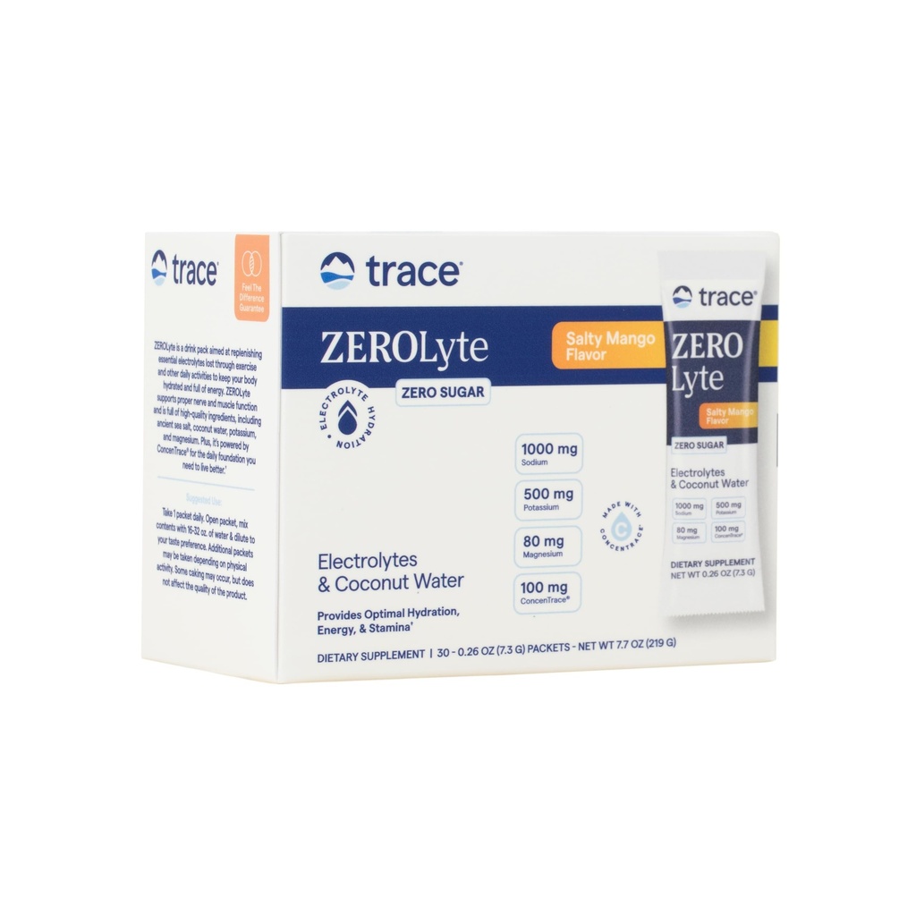 Trace Minerals ZeroLytte - Drikkemiks pulver støtter Hydration & Energi - Bistander Sunn Nerve & Muskelfunksjon - Støtte hjerte og digestion helse - Salty Mango, 30 Packets (30 Serveringer)