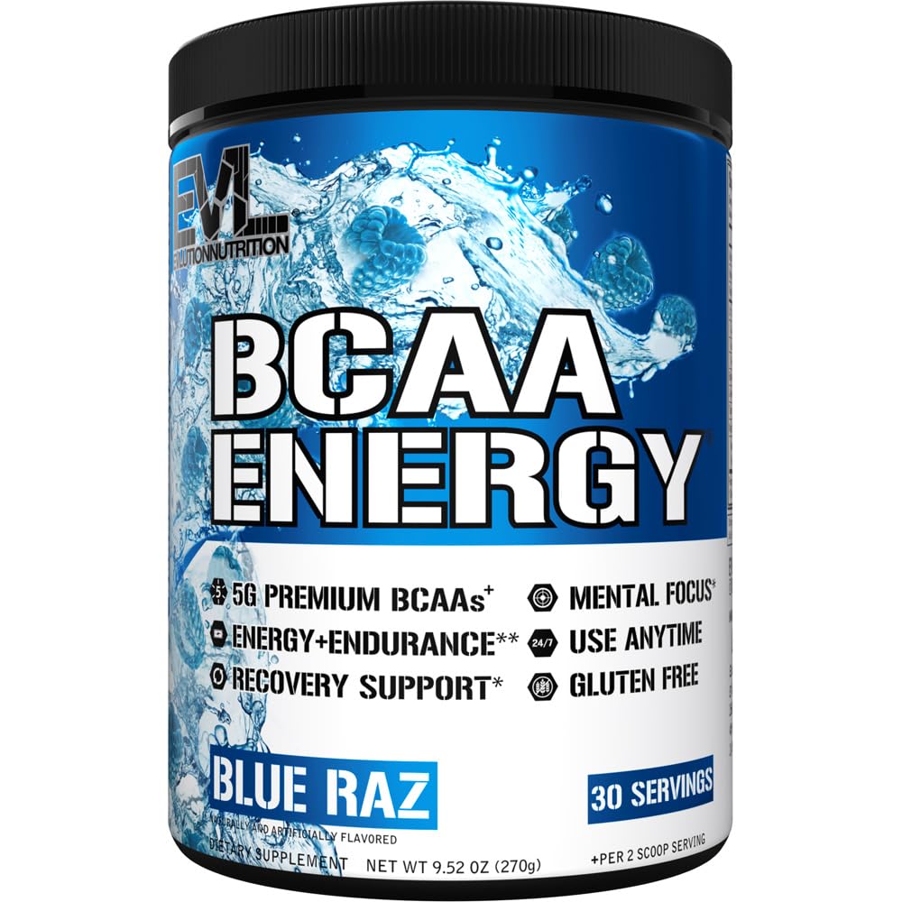EVL BCAA Aminosyrer pulver - BCAA energi pre trening pulver for muskelgjenvinning lean vekst og utholdenhet - Hydroring post treningsgjenvinning drikke med naturlig kaffe - Blue Raz