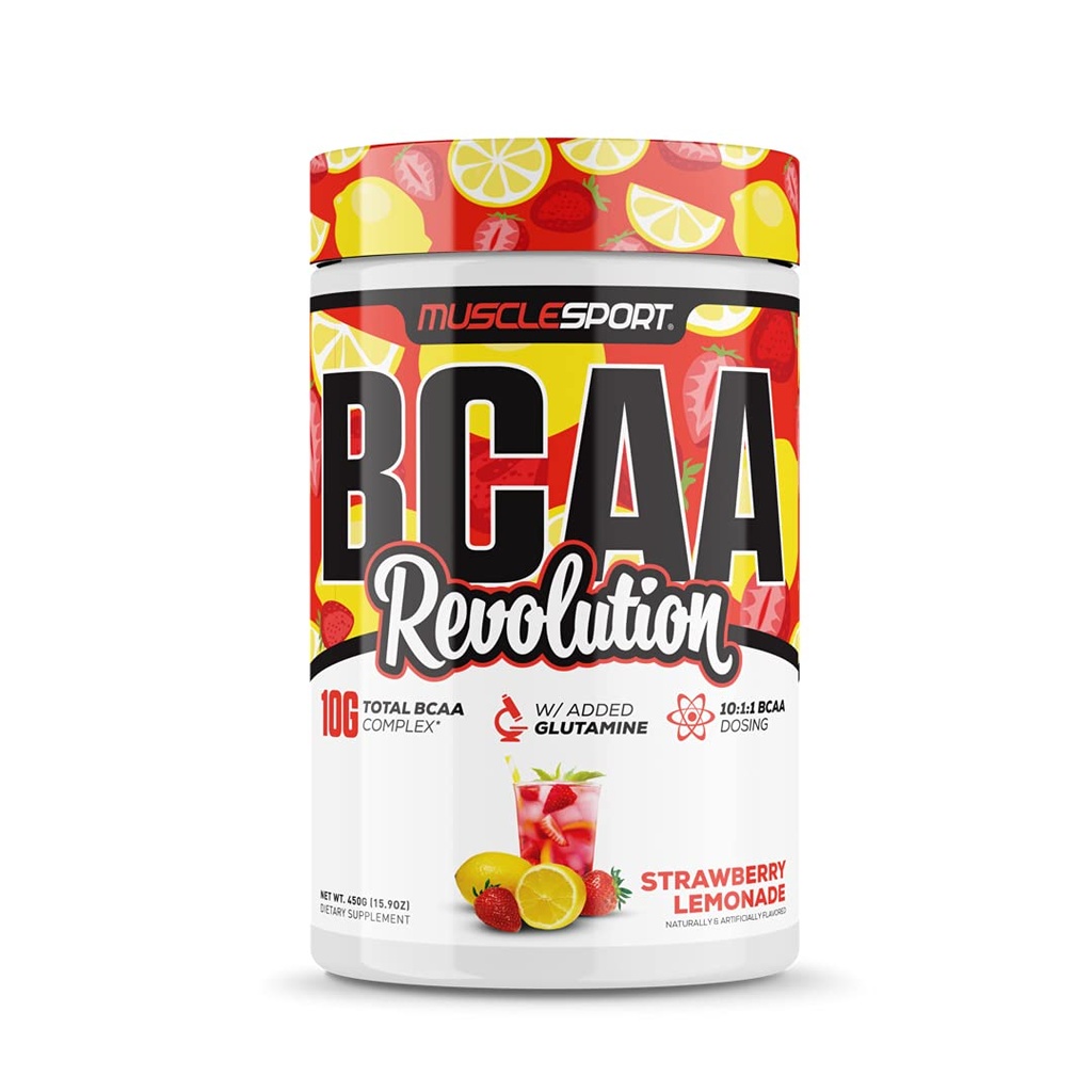 Muskelsport BCAA Revolusjon Aminosyre pulver Supplement for menn og kvinner - Intra Workout treningskompleks - Recovery Supplemen (Strawberry Lemonade, 30 Services)