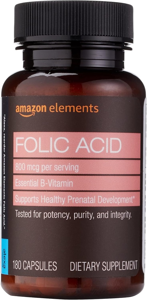 Elementer - Folinsyre, 800 mcg per porsjon, tablett, 180 greve, pakke med 1, kvinners kosttilskudd for sunn prenatal utvikling, 6 måneders forsyning