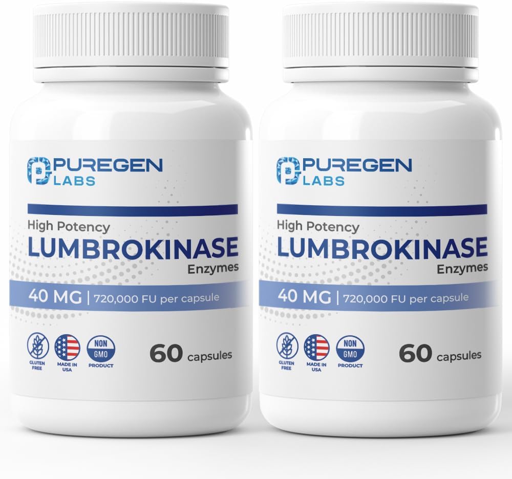Puregen Labs Lumbrokinase 40mg per kapsel høy potens Supplement | høy aktivitet Lumbrokinase Enzymer | Ingen skadelige tilsetningsmidler | Ikke-GMO | Glutenfri | laget i USA - Totalt 120 vegetariske kapsler