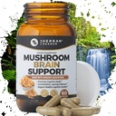 Mushroom Supplement Hjernestøtte | Organic Lions Mane, Cordyceps, Ginkgo Leaf, Gotu Kola + Mer | Naturlig Herbal Supplement (60 kapsler)