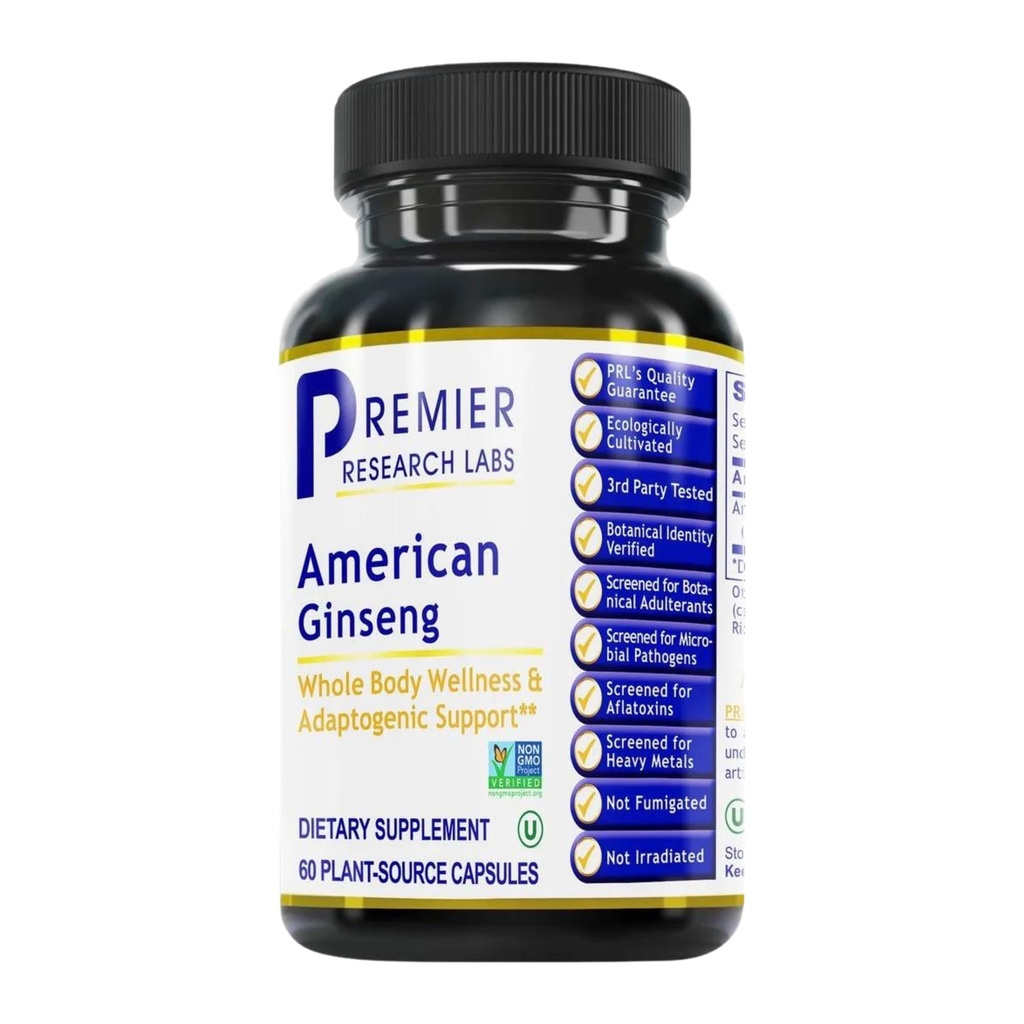 Premier Research Labs American Ginseng Supplement - American Ginseng Capsules, Herbal Ginseng Root Pills, Nordamerikansk Ginseng Herb Extract, beroligende energi Supplement - 60 Plantebaserte kapsler