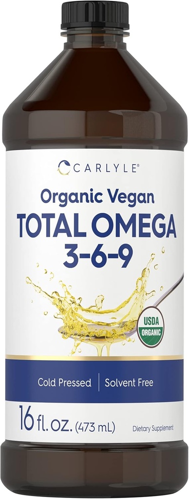 Carlyle Omega 3 6 9 | 16 oz | Cold Pressed | Certified Organic, Vegansk Supplement | Vegetarisk, Ikke-GMO, Glutenfri og løsningsfri