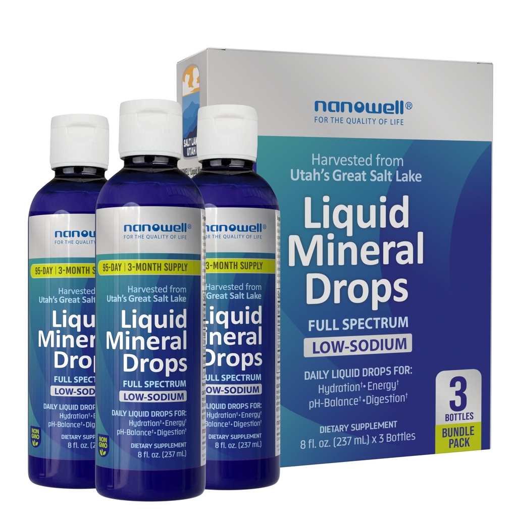 Liquid Mineral Drops - Trace Mineral Supplement | Fullspektrum Minerals | Ionic Flytende Magnesium, Klorid, Kalium | Lav natrium | Energi, Electrolytes | 288 dagers forsyning, 8 fl oz (Pack of 3)