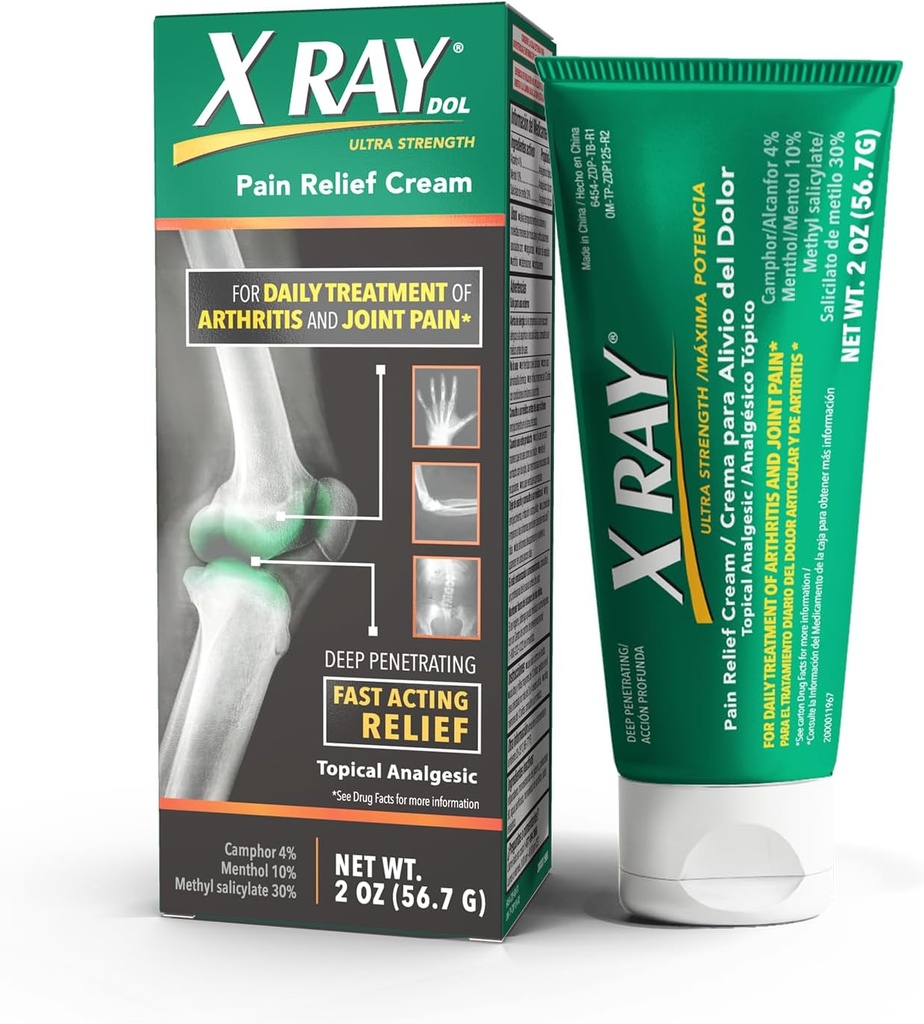 X Ray Dol Topical Arthritis Smerte Reliever Cream, for daglig ledd- og muskelsmerter, full reseptstyrke, rask-virkende relief, 2 ovner