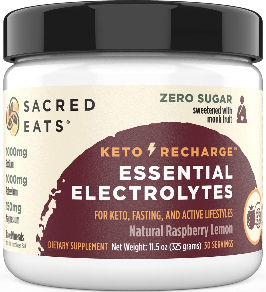 Keto Electrolyte pulver og hydrasjon Supplement | 1000mg Kalium og natrium, 150mg Magnesium | Ingen sukker og stevia, søtet med monk frukt bare | naturlig bringebær sitron (30 serveringer)