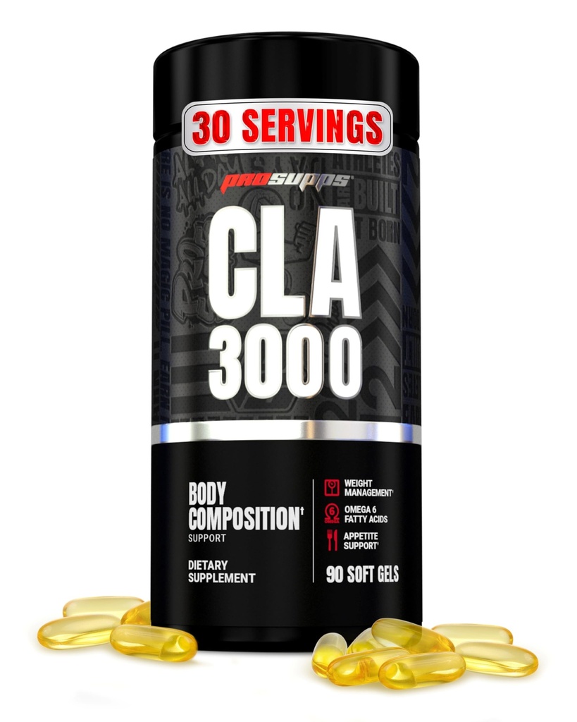 PROSUPPS CLA 3000 Lean Body Komposisjonsstøtte - Stim-fri konjugert Linoleic Acid Trening Supplement for vektstyring og appetitt støtte med Omega 6 fettsyre - Gym & Fitness - 90 Softgels
