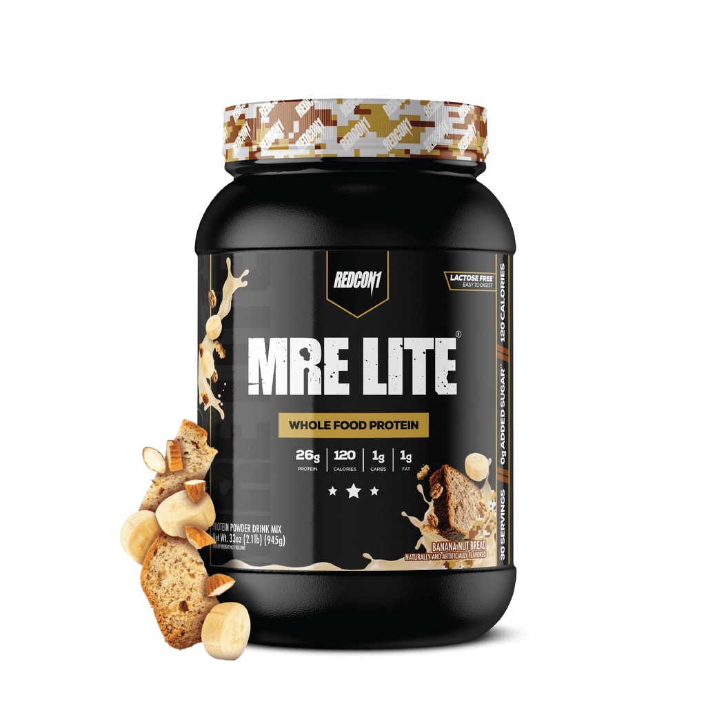 REDCON1 MRE Lite Hele mat Protein pulver, Banan Nut brød - Lav carb & Whey gratis måltid erstatning med animalsk protein blandinger - lett å digest Supplement laget med MCT oljer (30 Serveringer)