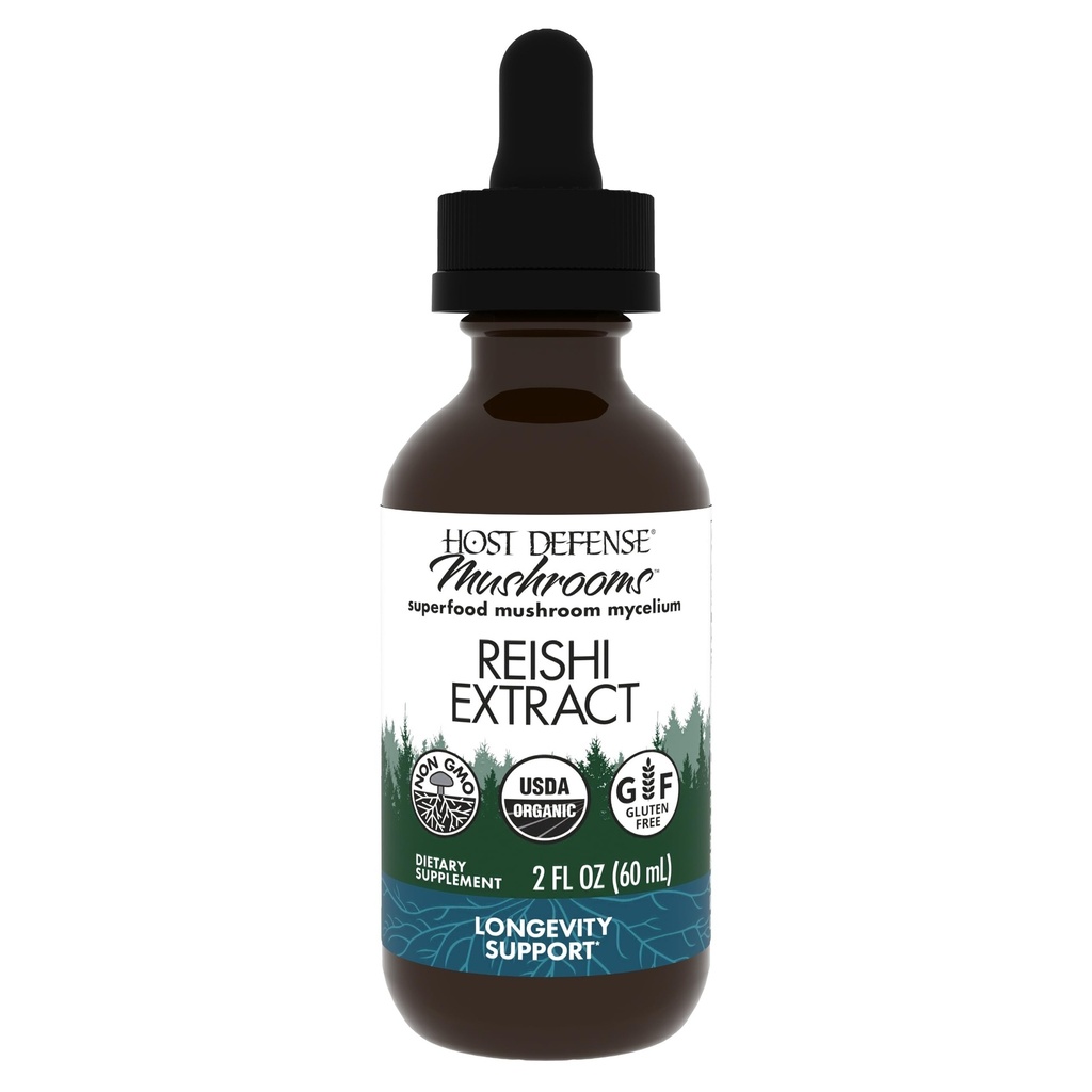 Host Defense Reishi Extract - Heart & Immune Health Support Supplement - Mushroom Supplement til støtte Energi & Vitality - Reishi Supplement til å hjelpe total velvære - 2 fl oz (60 Tjenester)*