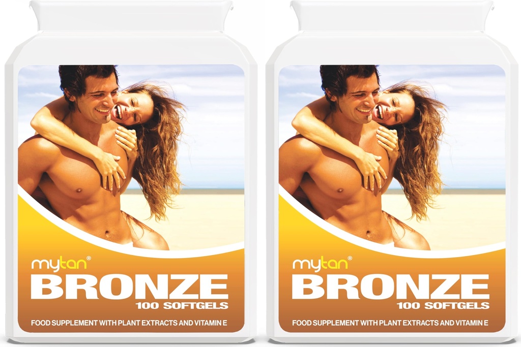 Bronse Tanning piller Twin Pack | Sun Tan Supplement | Astaxanthin Lutein Lycopen | 14-veis sesongforsyning