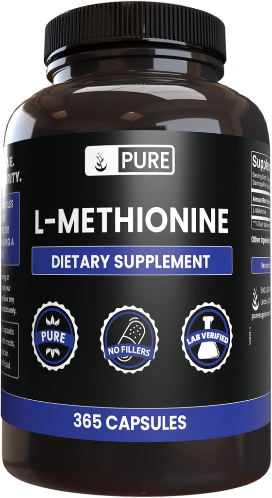 PURE ORIGINALE INGREDIENTS L-metionin (365 kapsler) Ingen magnesium eller Rice fyllstoffer, alltid ren, Lab verifisert