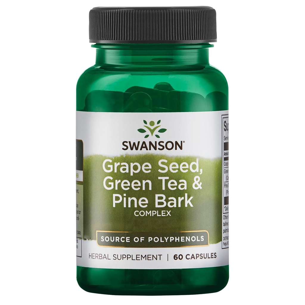 Swanson Grape frø grønn te og Pine Bark kompleks helse antioksidant støtte polyfenoler OPCS Herbal Supplement 60 kapsler (kapsler)