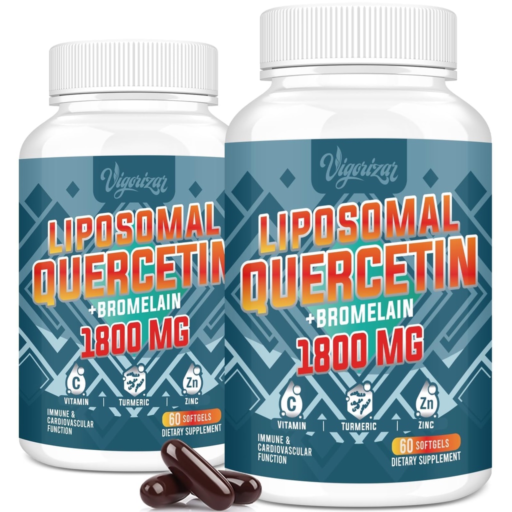 Liposomal Quercetin Phytosome, Quercetin med Bromelain, Sink & Vitamin C, Bioactive Phytosom Complex, 20X høyere absorpsjon - 120 Softgels