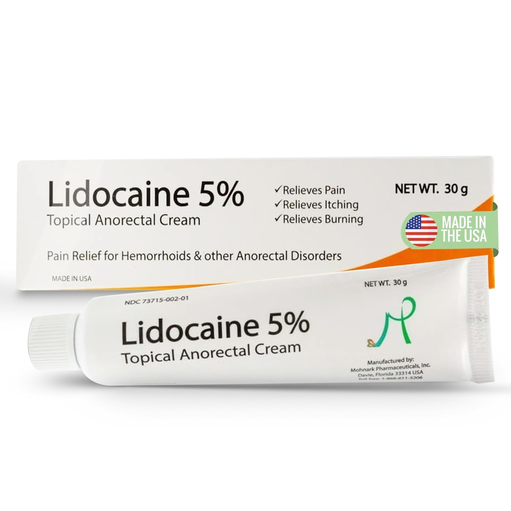 Mohnark Maximum Strength Lidocaine Hemorrhoid Treatment Cream for External and Internal Hemorrhoids Treatment Burn Itch Pain Relief Anal Cream Topical Anorectal Numbing Cream- 30 Gram Tube Made in USA