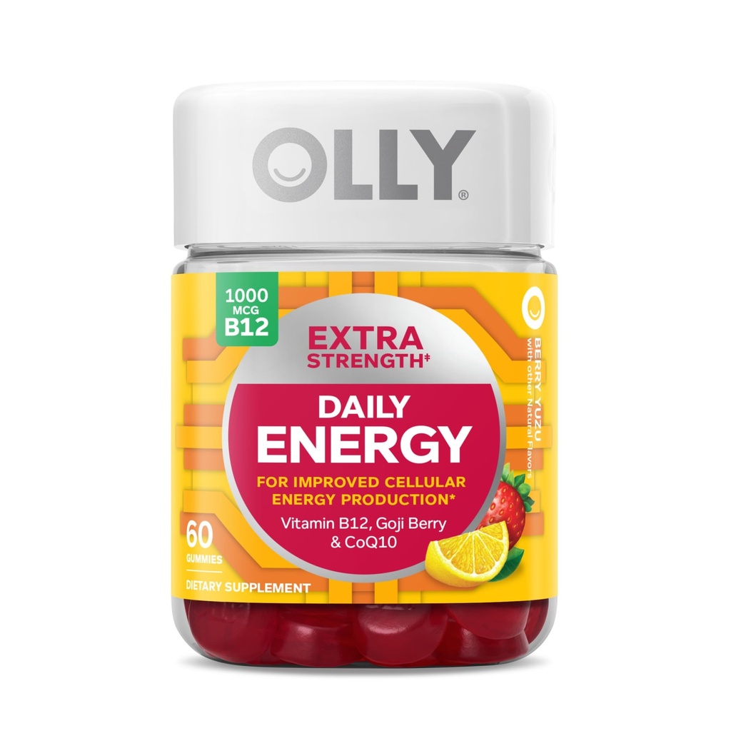 OLLY Ultra Styrke Hår, Ekstra Styrke Daglig energi, Biotin, Keratin, Vitamin B12, CoQ10, Goji Berry Gummy Supplement Bundle - 30 greve, 60 greve