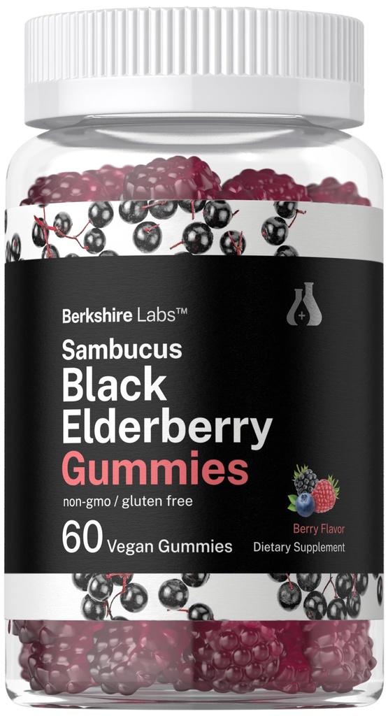 Horbaach Sambucus Black Elderberry Gummies | 60 greve | med sink og vitamin C | Vegan, ikke-GMO, Glutenfri ekstrakt for voksne | Berry Flavor | av Berkshire Labs